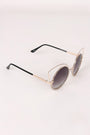 Open Wire Rhinestone Frame Round Cat Eyed Sunglasses
