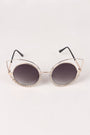 Open Wire Rhinestone Frame Round Cat Eyed Sunglasses