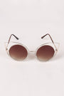 Open Wire Rhinestone Frame Round Cat Eyed Sunglasses