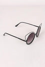 Open Wire Rhinestone Frame Round Cat Eyed Sunglasses