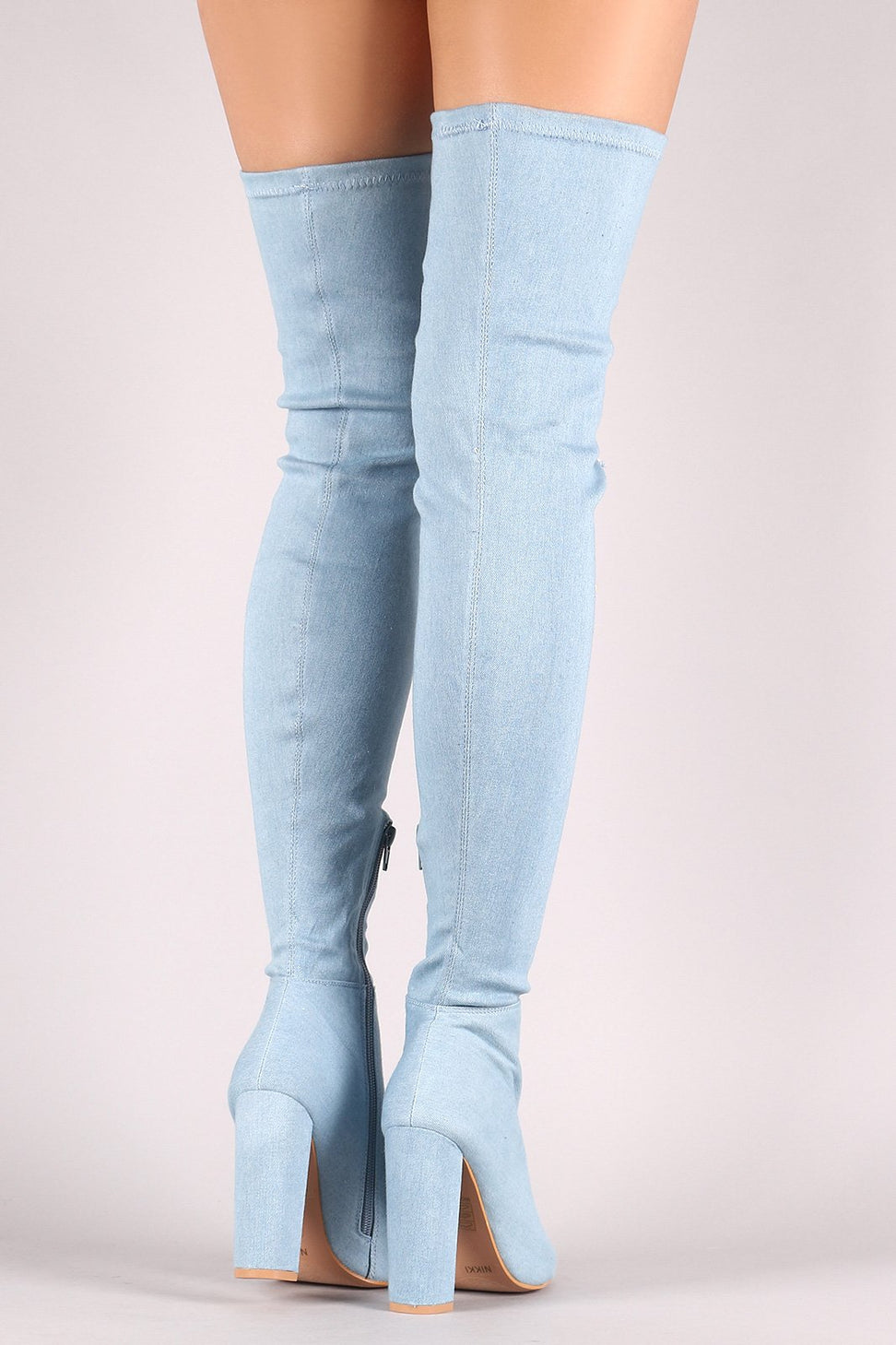 Fitted Ripped Denim Chunky Heeled Over-The-Knee Boots - NoveltyOne
