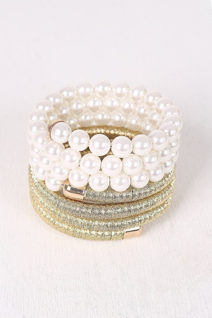 Metallic Wire Wrap Around Pearl Bracelet