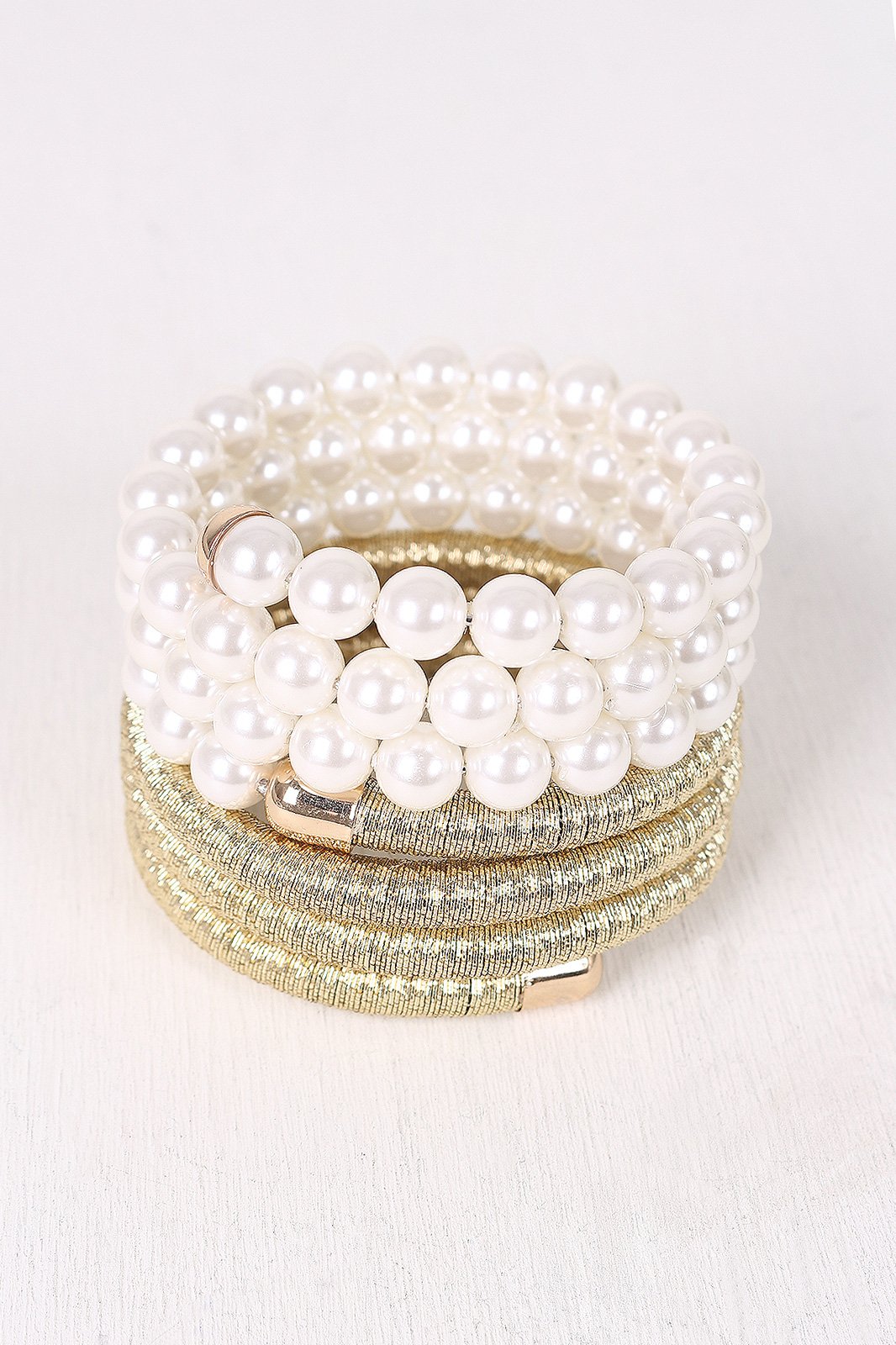 Metallic Wire Wrap Around Pearl Bracelet