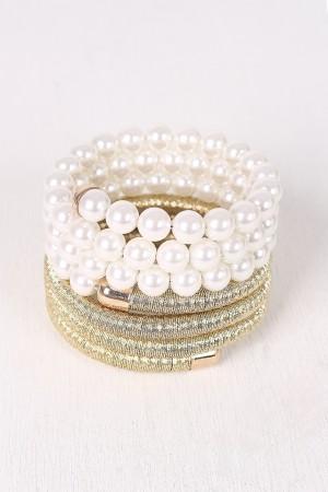 Metallic Wire Wrap Around Pearl Bracelet