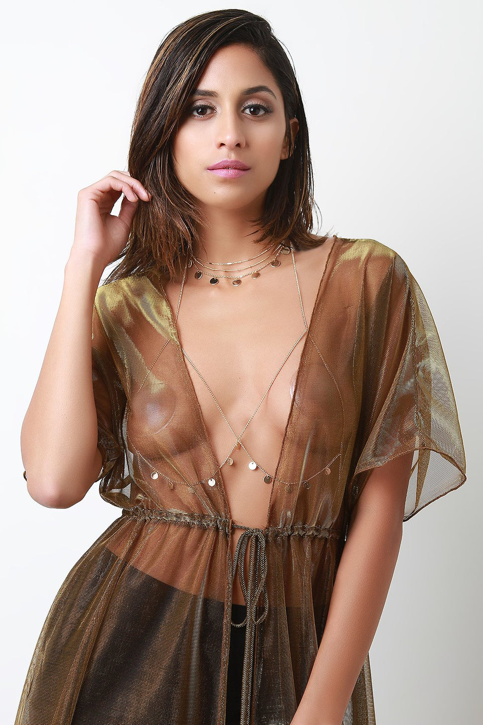 Coin Charm Layered Bra Body Chain Necklace Set