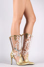Clear Western Stitch Pointy Toe Stiletto Mid Calf Boots