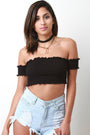 Ribbed Knit Bardot Crop Top