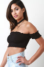 Ribbed Knit Bardot Crop Top