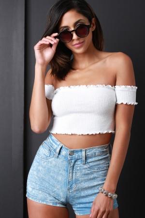 Ribbed Knit Bardot Crop Top