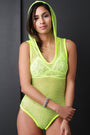 Sleeveless Fishnet Mesh Hoodie Bodysuit