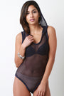 Sleeveless Fishnet Mesh Hoodie Bodysuit