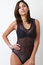 Sleeveless Fishnet Mesh Hoodie Bodysuit