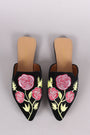 Shoe Republic LA Embroidery Floral Pointy Toe Mule Flat