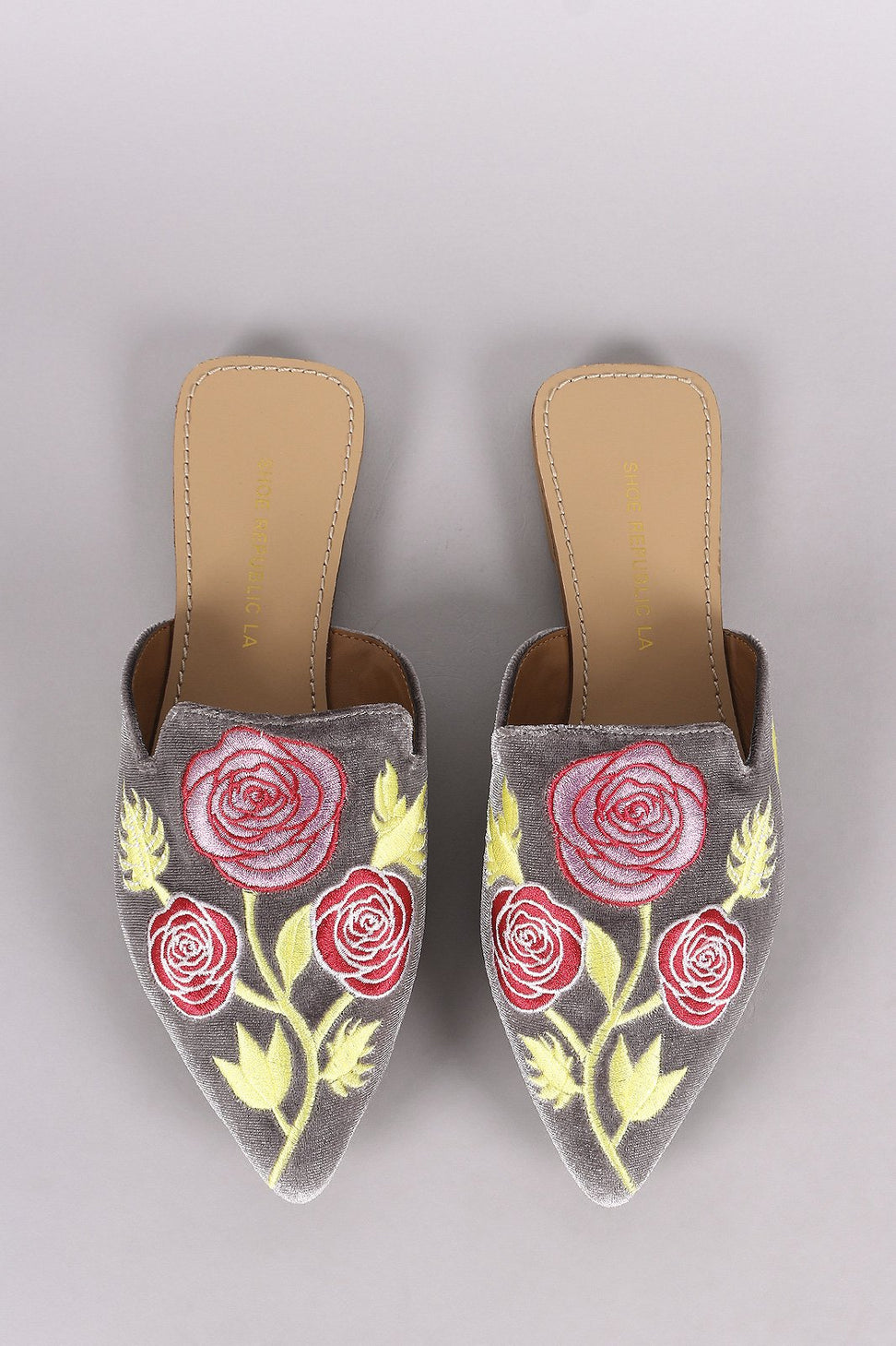 Shoe Republic LA Embroidery Floral Pointy Toe Mule Flat