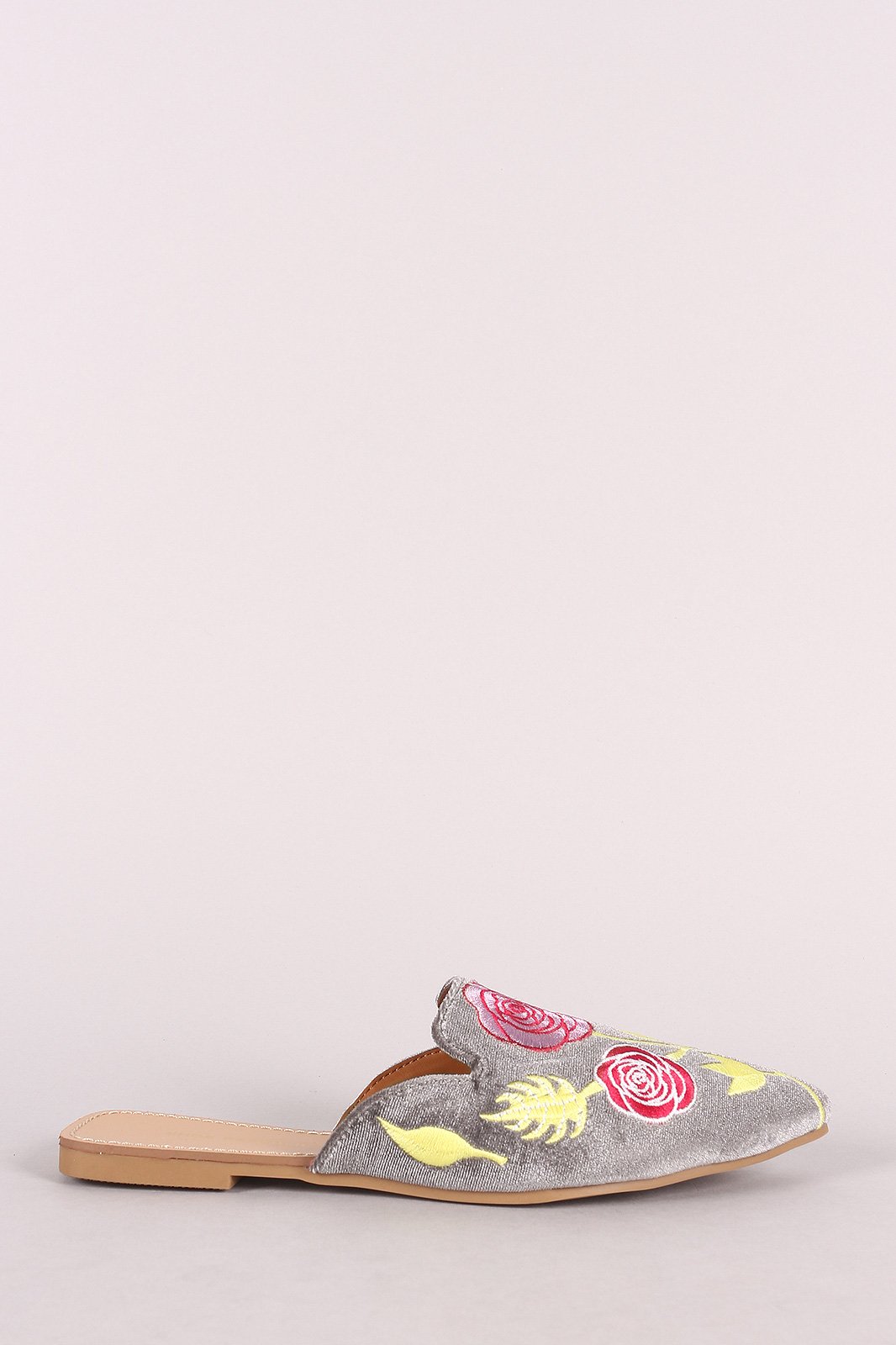 Shoe Republic LA Embroidery Floral Pointy Toe Mule Flat