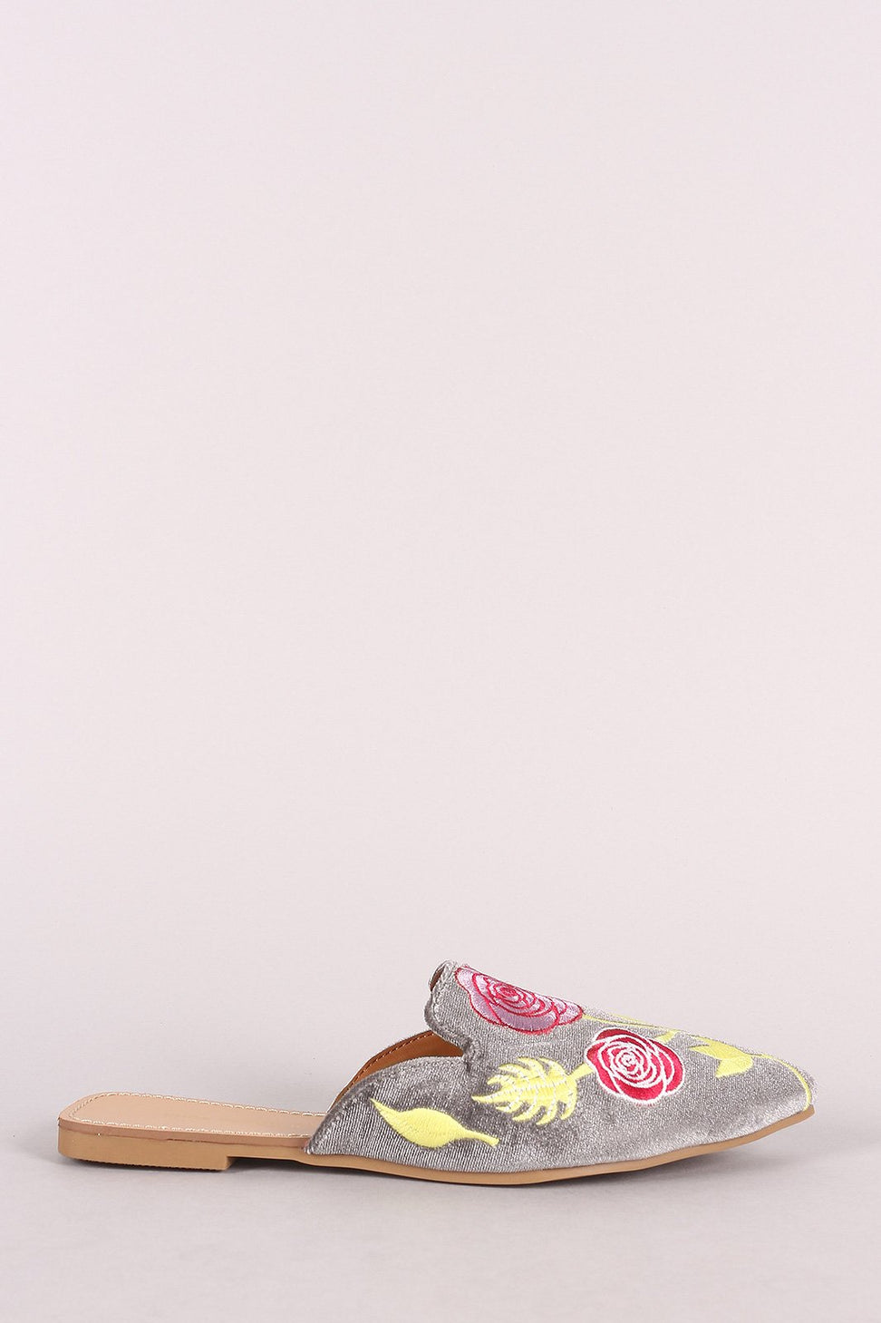 Shoe Republic LA Embroidery Floral Pointy Toe Mule Flat