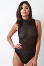 Herringbone Mesh Mock Neck Bodysuit