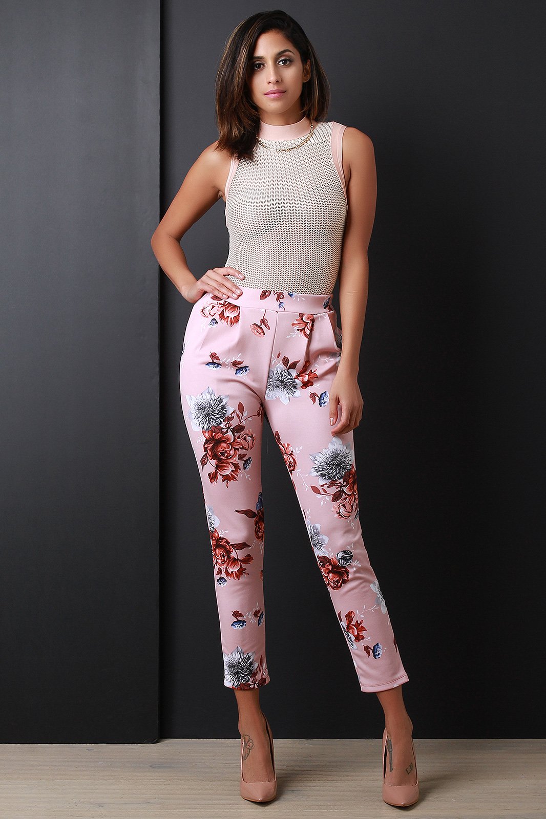 Herringbone Mesh Mock Neck Bodysuit