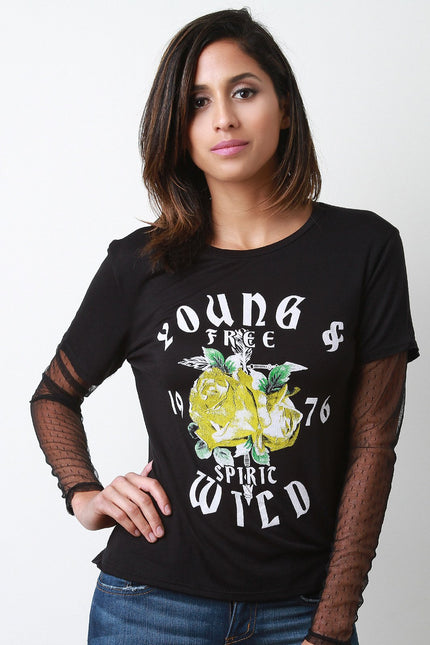 Young And Wild Mesh Sleeve Top