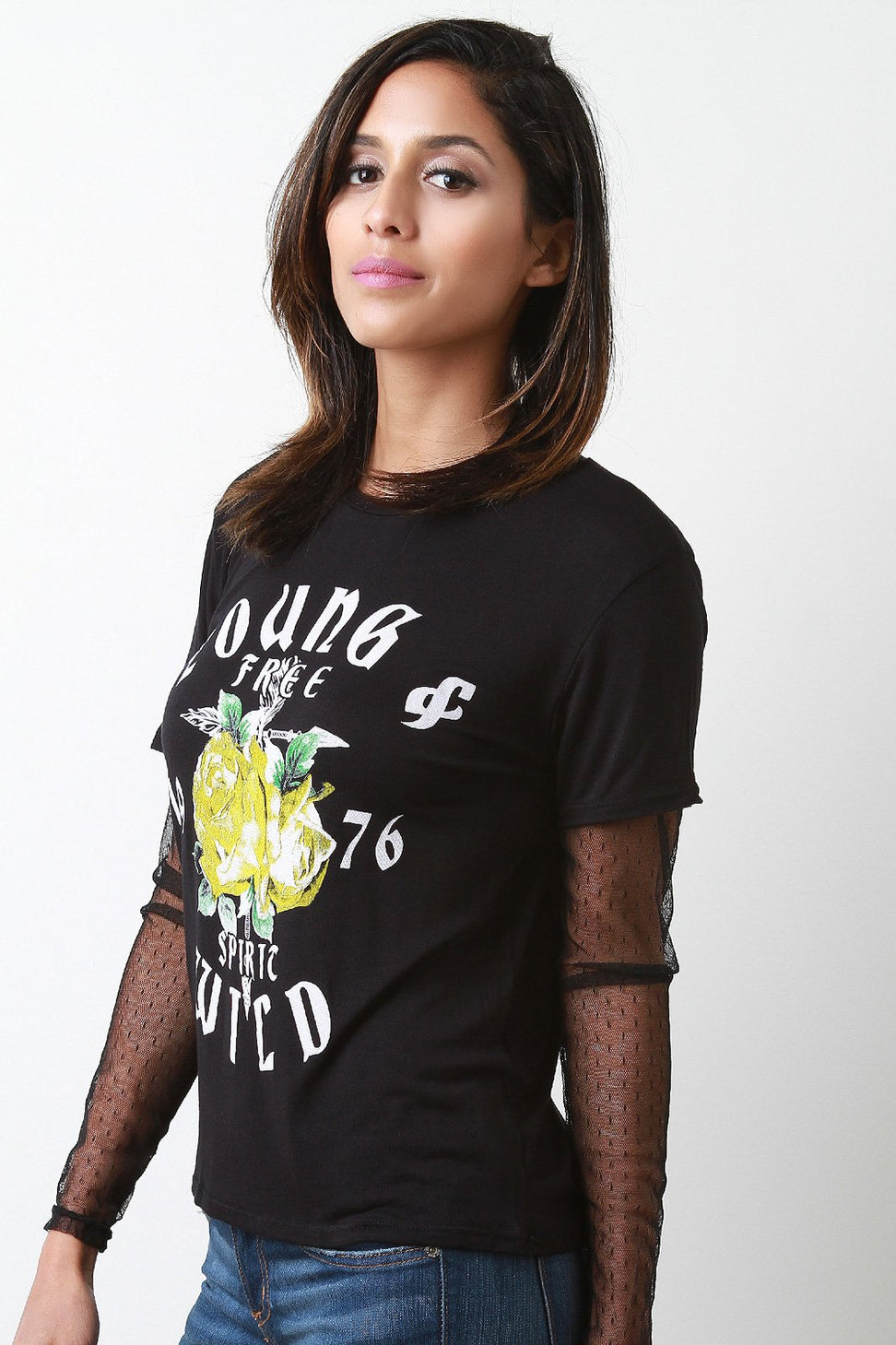 Young And Wild Mesh Sleeve Top