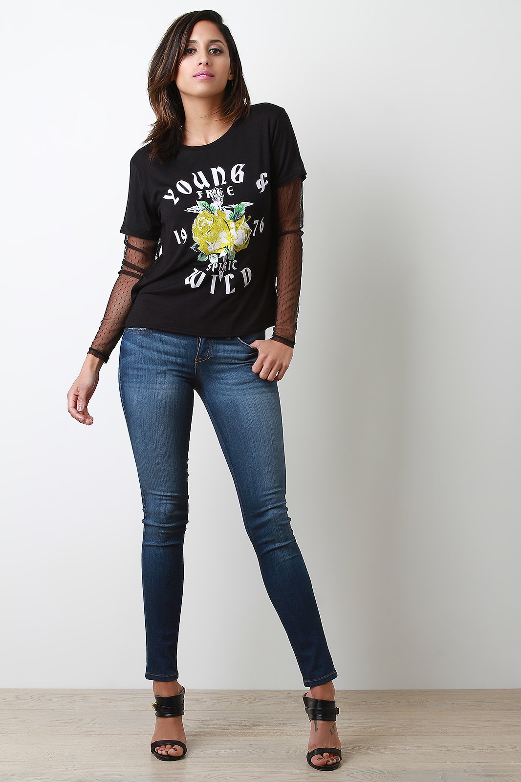 Young And Wild Mesh Sleeve Top