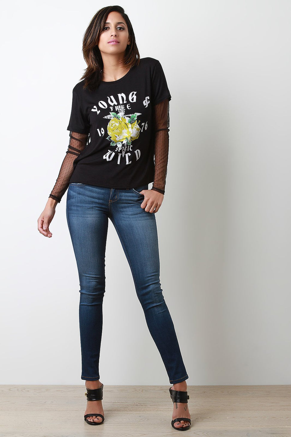 Young And Wild Mesh Sleeve Top