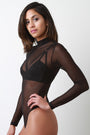 Mock Neck Long Sleeve Semi-Sheer Mesh Bodysuit - NoveltyOne
