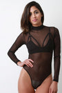 Mock Neck Long Sleeve Semi-Sheer Mesh Bodysuit - NoveltyOne