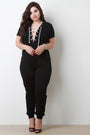 Jersey Knit V-Neck Lace Up Jumpsuit