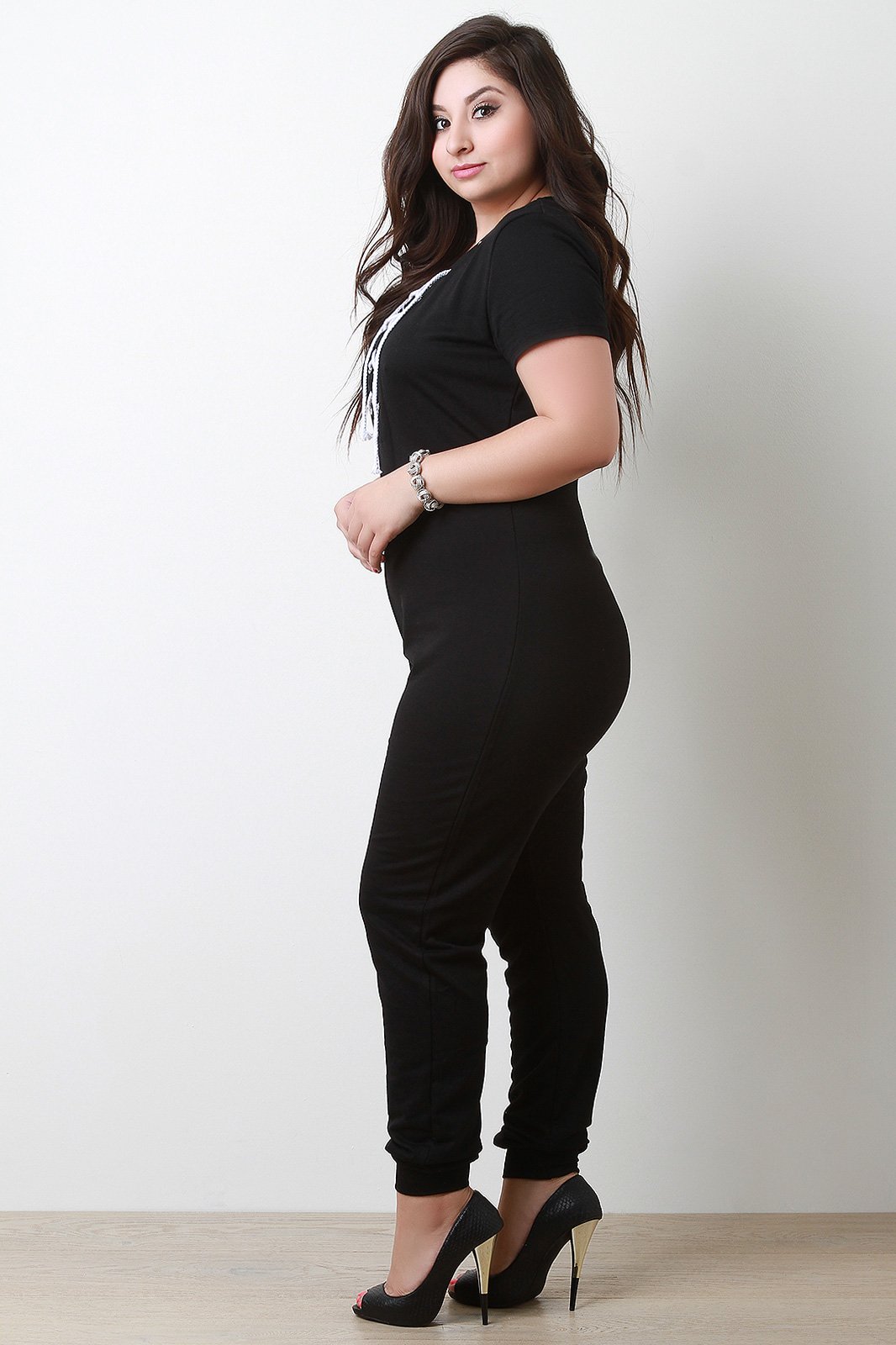 Jersey Knit V-Neck Lace Up Jumpsuit