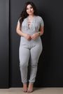 Jersey Knit V-Neck Lace Up Jumpsuit