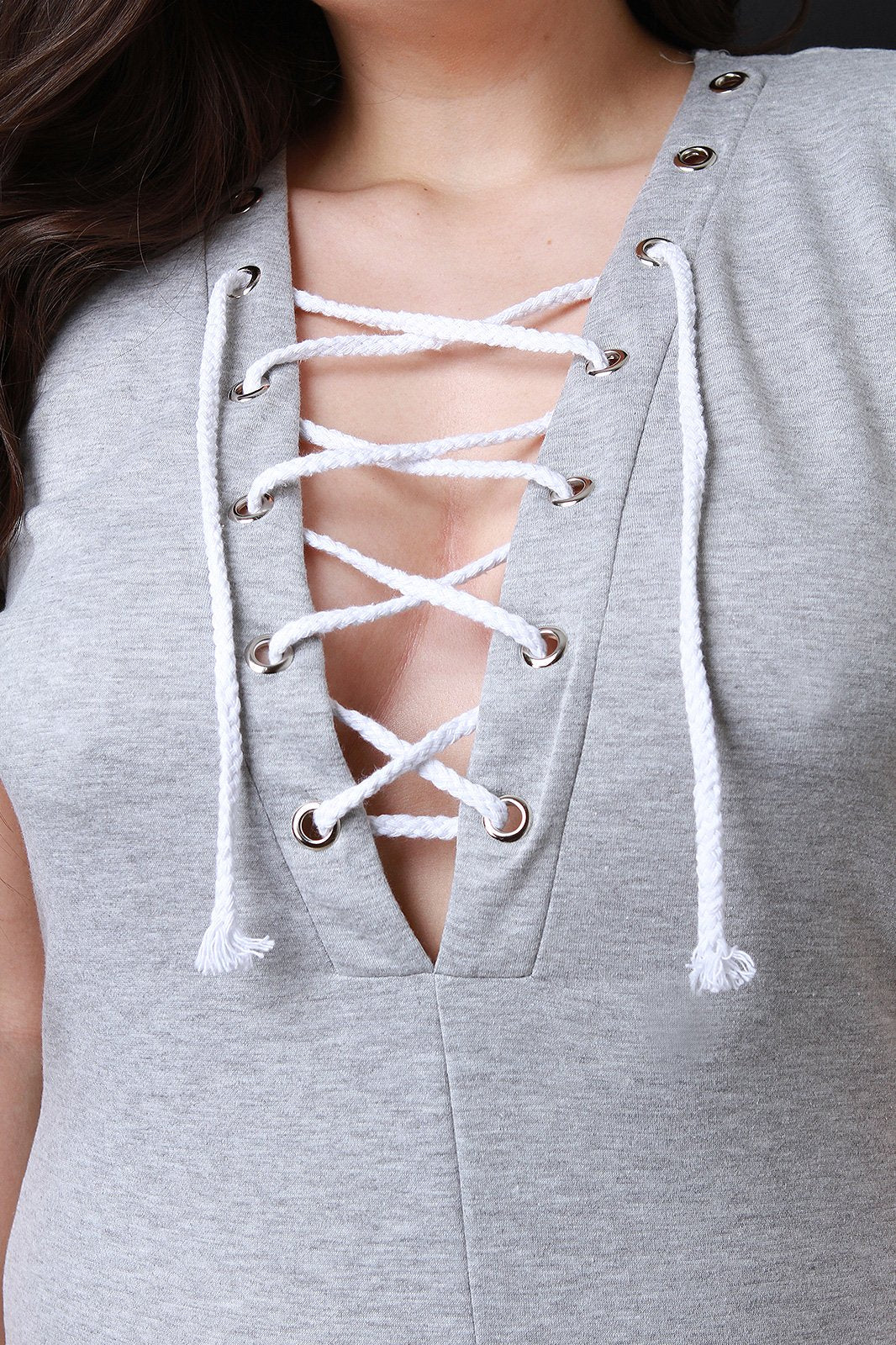 Jersey Knit V-Neck Lace Up Jumpsuit