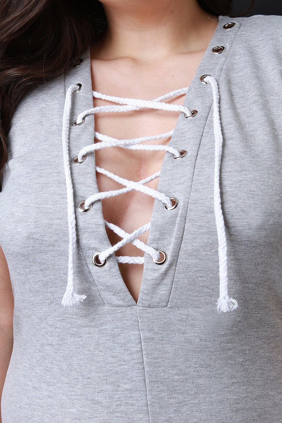 Jersey Knit V-Neck Lace Up Jumpsuit