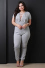 Jersey Knit V-Neck Lace Up Jumpsuit