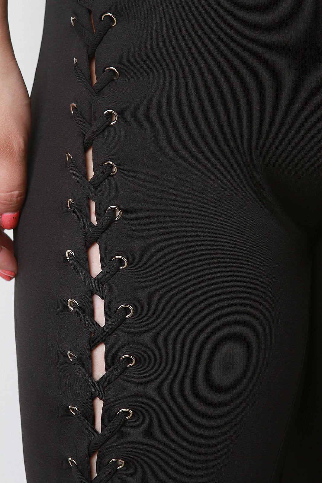 Sleeveless Eyelet Corset Front Lace-Up Jumpsuit