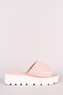 Faux Pearl Embellished Lug Sole Slide Flatform Wedge - NoveltyOne