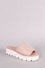 Faux Pearl Embellished Lug Sole Slide Flatform Wedge - NoveltyOne