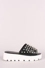 Faux Pearl Embellished Lug Sole Slide Flatform Wedge - NoveltyOne