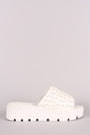 Faux Pearl Embellished Lug Sole Slide Flatform Wedge - NoveltyOne