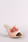 Embroidery Floral Velvet Mule Chunky Clear Heel