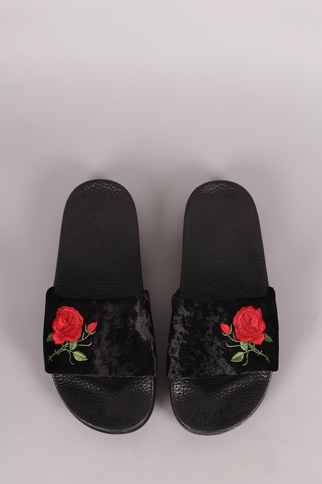 Embroidery Rosette Velvet Slide Sandal