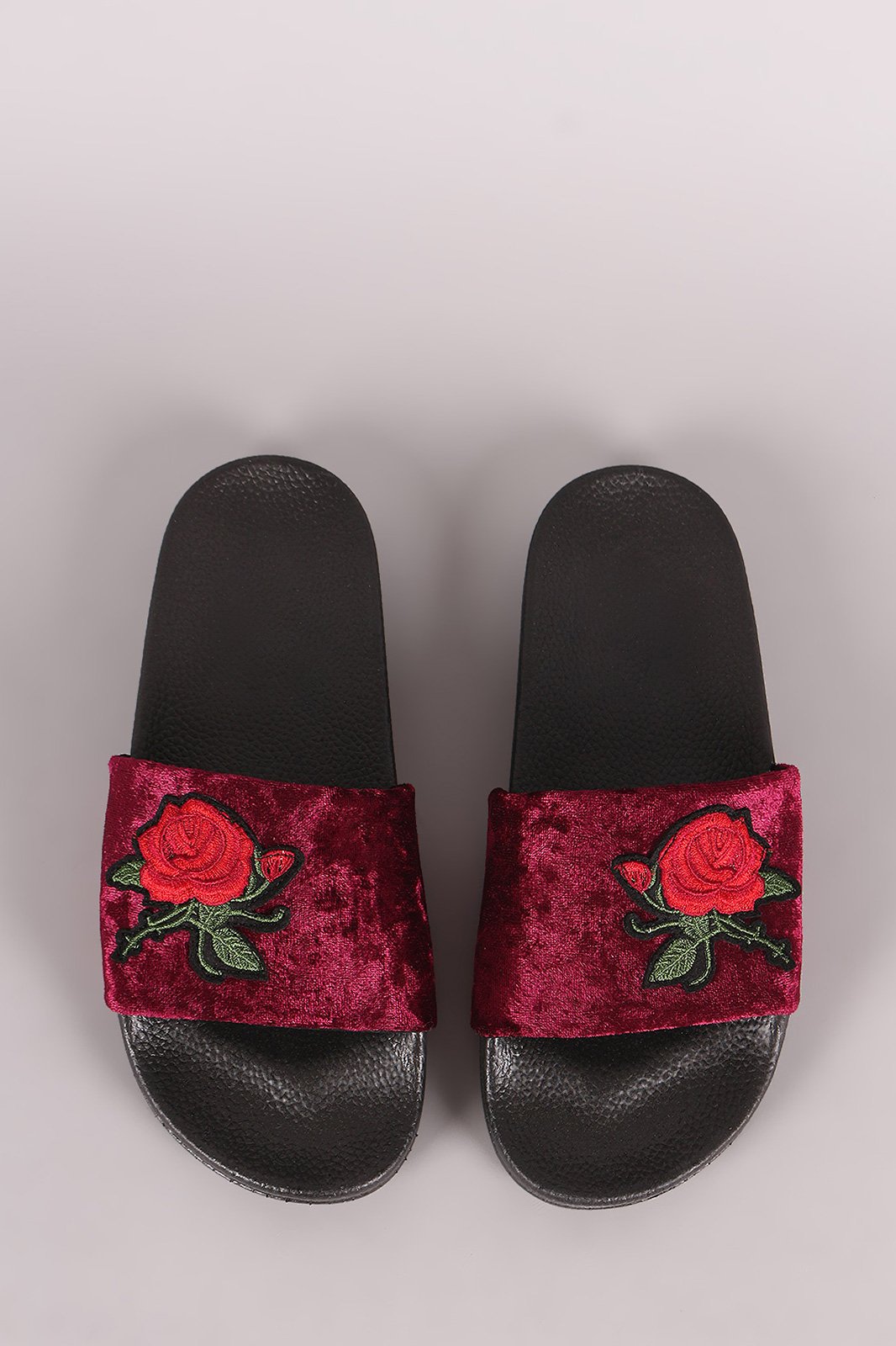Embroidery Rosette Velvet Slide Sandal