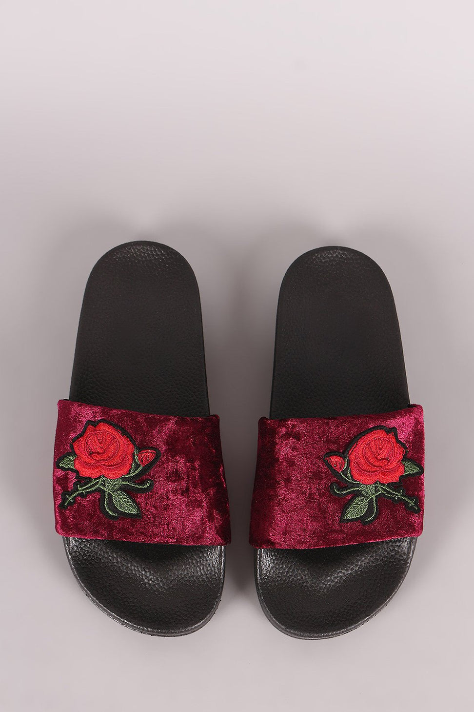 Embroidery Rosette Velvet Slide Sandal