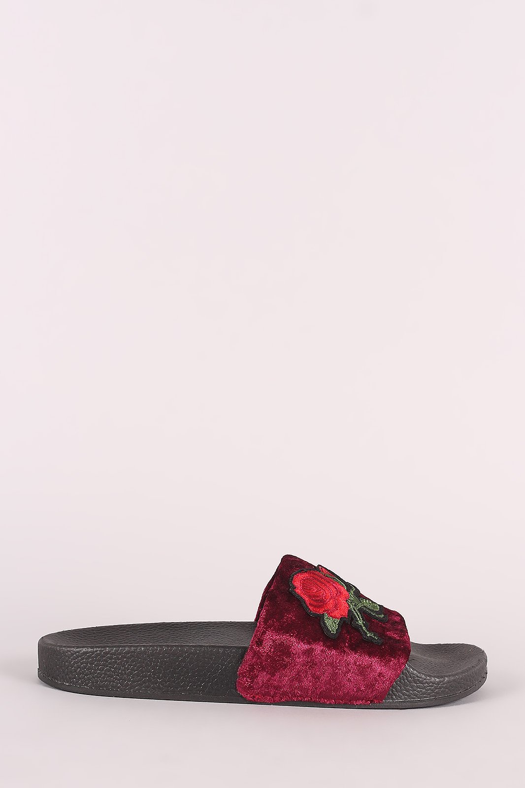 Embroidery Rosette Velvet Slide Sandal