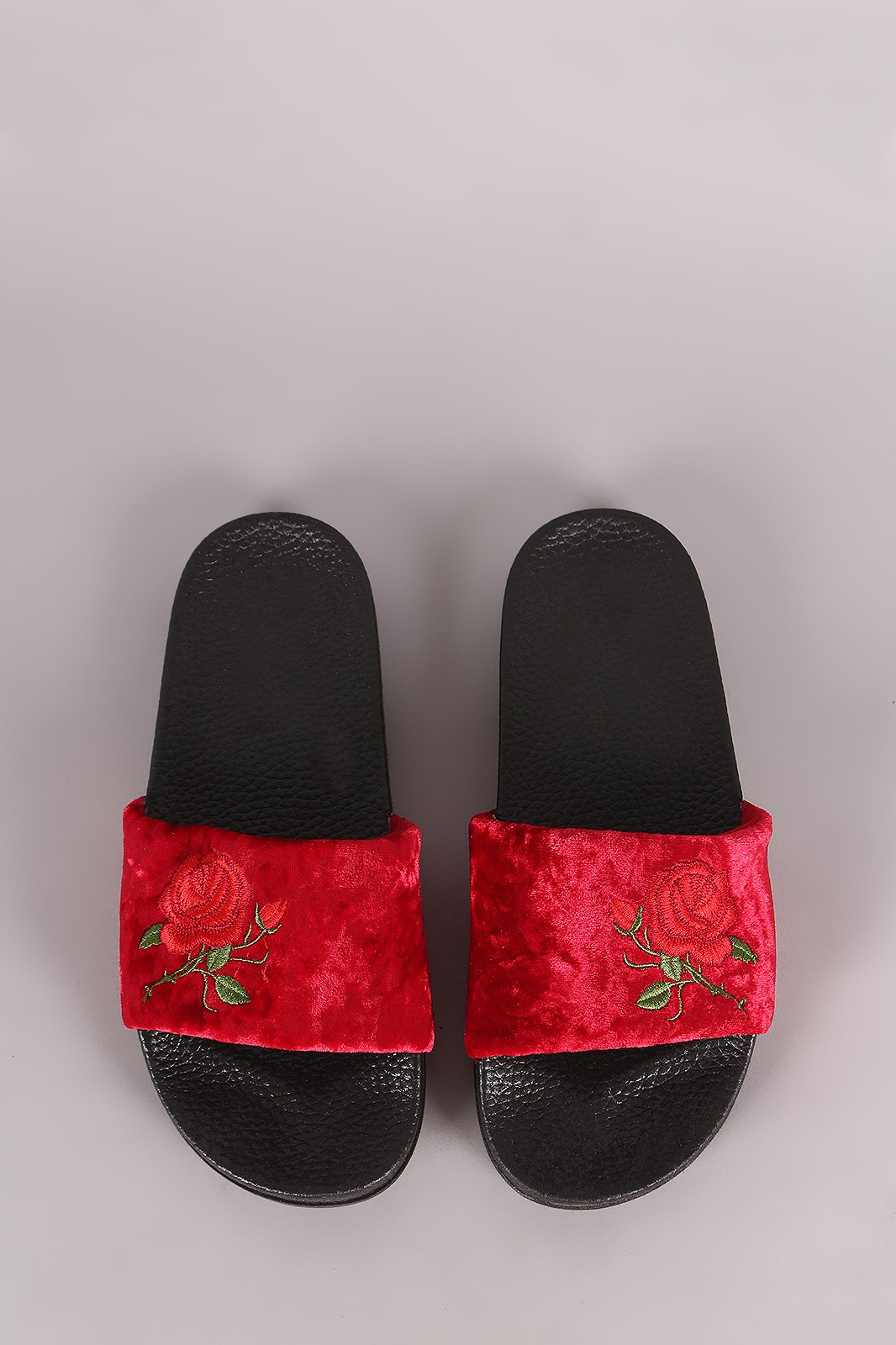 Embroidery Rosette Velvet Slide Sandal
