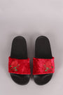 Embroidery Rosette Velvet Slide Sandal