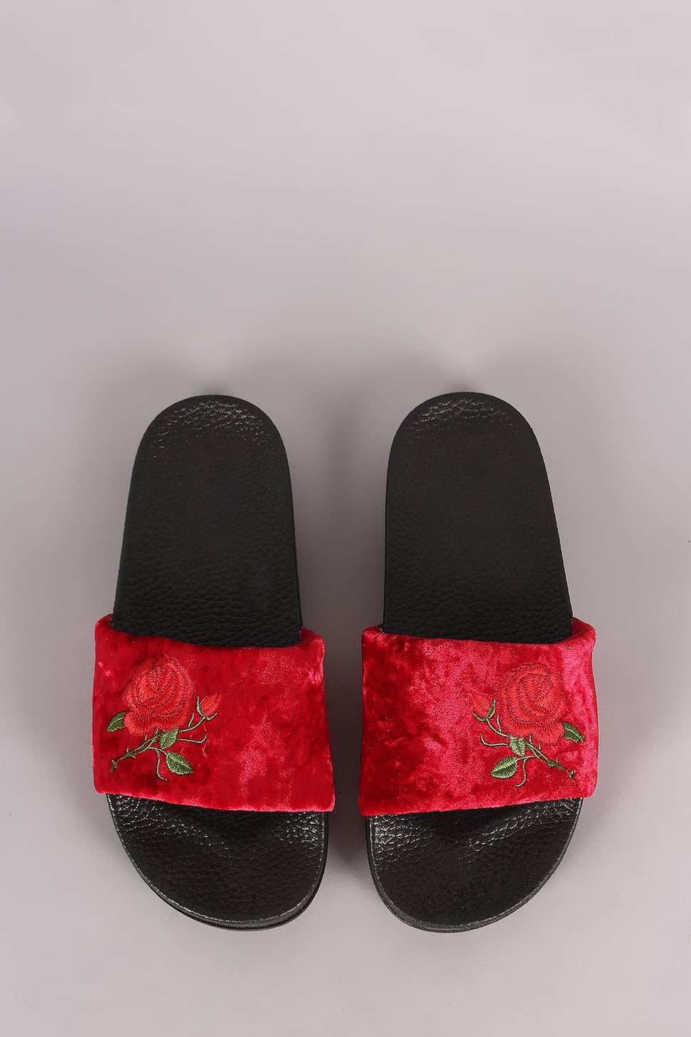 Embroidery Rosette Velvet Slide Sandal