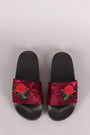Embroidery Rosette Velvet Slide Sandal