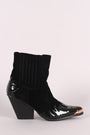 Velvet Flame Accent Pointy Toe Chunky Heeled Cowboy Booties