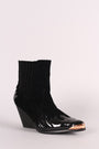Velvet Flame Accent Pointy Toe Chunky Heeled Cowboy Booties